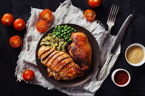 High protein meals under 500 calories with chicken, vegetables and healthy sides